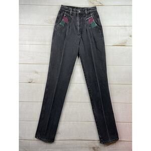 Vtg Rockies Jeans 27/5 Black/Charcoal Western Leather Detail USA Made 90s